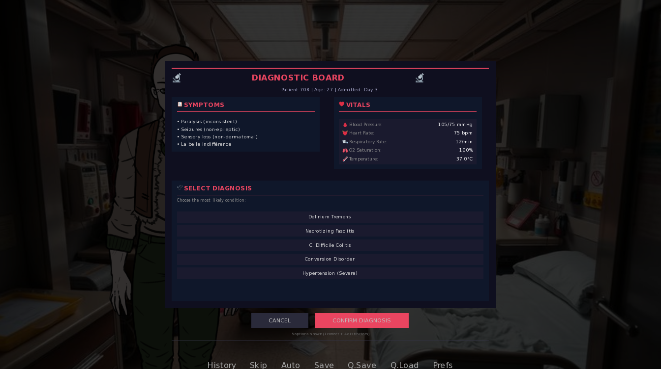Biohazard Ward medical diagnosis gameplay screen